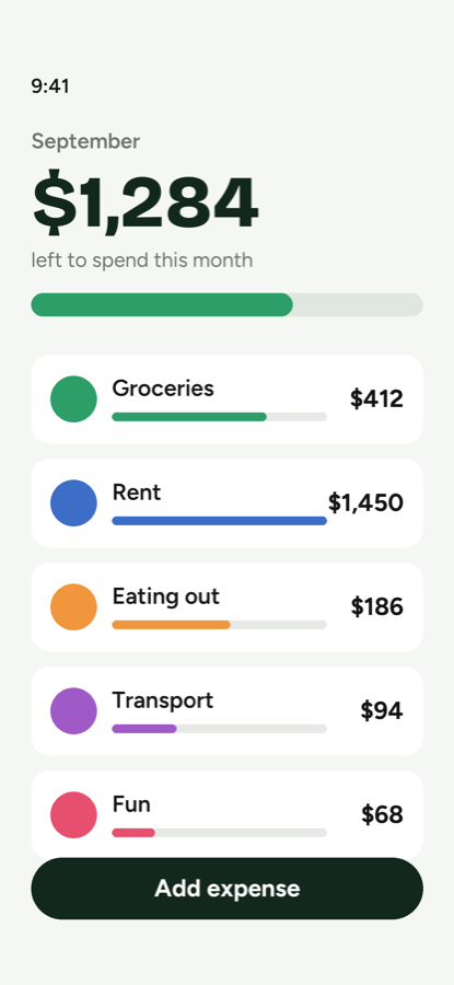 A screenshot of a budgeting app
